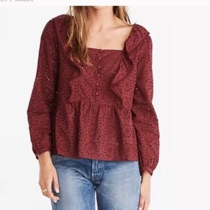 Madewell Eyelet Pom-Pom Top Burgundy (M)